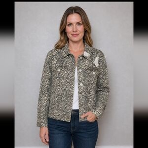 ASHLEY MASON Distressed Leopard Button Jean Jacket